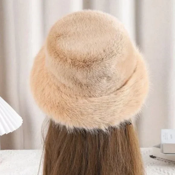 Faux Fur Bucket Winter Hat tan
